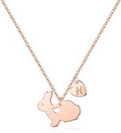 yoosteel bunny gifts: engraved love heart initial necklace for kids - rose gold plated dainty heart necklace for girls, cute animal bunny jewelry for toddlers logo