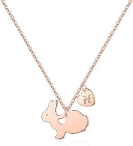 img 4 attached to Yoosteel Bunny Gifts: Engraved Love Heart Initial Necklace for Kids - Rose Gold Plated Dainty Heart Necklace for Girls, Cute Animal Bunny Jewelry for Toddlers