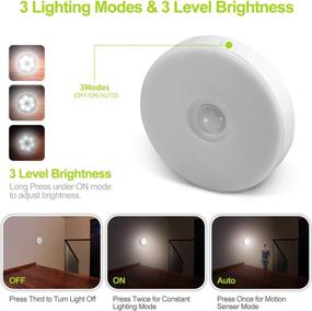 img 3 attached to 🔦 Roonoo 2 Pack Motion Sensor Lights: Rechargeable LED Night Light for Closet Toilet Bathroom Stair Wall Hallway Cabinet Indoor Lights