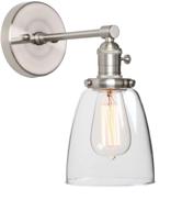 💡 phansthy brushed nickel bathroom vanity light fixture with clear glass lamp shade - industrial single sconce design - 5.5 inches dome логотип