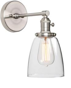 img 4 attached to 💡 Phansthy Brushed Nickel Bathroom Vanity Light Fixture with Clear Glass Lamp Shade - Industrial Single Sconce Design - 5.5 Inches Dome