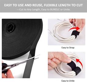 img 2 attached to 🔗 150ft Nylon Cable Ties/Wire Ties - Strong, Reusable, Self-fastening, Cut-to-Length - Ideal for Communication, Office, Home, Outdoor | Double-Side Hook and Loop | Black Cord Straps Wraps Management