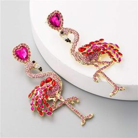 img 2 attached to Statement Rhinestone Earrings Flamingo Flamingos