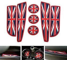 img 4 attached to Силиконовые коврики и подстаканники в британском стиле "Union Jack" для салона Mini Cooper R55 R56 R57 R58 R59: набор из 7 предметов красного и синего цвета.