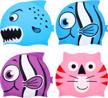 🏊 fun and functional: silicone waterproof swim caps for kids - cute cartoon animal design, set of 4 logo
