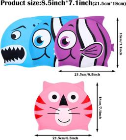 img 3 attached to 🏊 Fun and Functional: Silicone Waterproof Swim Caps for Kids - Cute Cartoon Animal Design, Set of 4