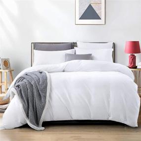 img 4 attached to Hotel Quality King Size White 100% Cotton Duvet Cover with Zipper Closure - Ultra Soft & Easy Care (1 Duvet Cover + 2 Pillowcases)