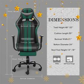 img 3 attached to 🎮 Ferghana Gaming Chair with Footrest | Adjustable Recliner, Headrest and Lumbar Pillow | Racing Style PC Chair for Game Enthusiasts (Gaming Green)