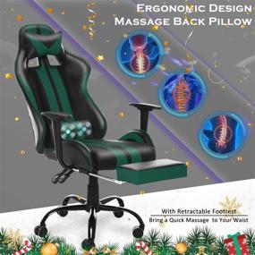 img 1 attached to 🎮 Ferghana Gaming Chair with Footrest | Adjustable Recliner, Headrest and Lumbar Pillow | Racing Style PC Chair for Game Enthusiasts (Gaming Green)