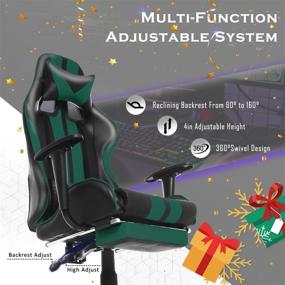 img 2 attached to 🎮 Ferghana Gaming Chair with Footrest | Adjustable Recliner, Headrest and Lumbar Pillow | Racing Style PC Chair for Game Enthusiasts (Gaming Green)