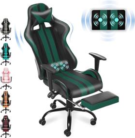 img 4 attached to 🎮 Ferghana Gaming Chair with Footrest | Adjustable Recliner, Headrest and Lumbar Pillow | Racing Style PC Chair for Game Enthusiasts (Gaming Green)