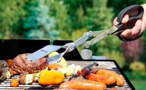 img 3 attached to 🍖 BBQCroc 3 in 1 Barbecue Tool 15-inch: Ultra Lightweight Tongs, Spatula, and Grill Scraper (Green/Greige) - No Flashlight