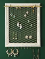 heesch vintage rustic earring organizer: wall mounted jewelry holder with removable rod and 12 hooks for necklaces, bracelets, and rings – distressed white логотип