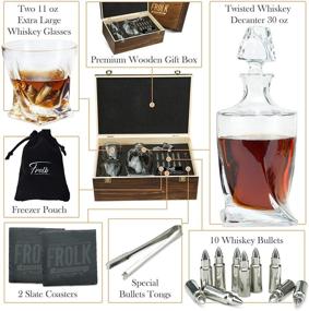 img 3 attached to 🥃 Premium Whiskey Decanter Gift Set for Men with Glasses, Bullets, Coasters, Tongs, and Freezer Pouch - Complete Presentation in a Pinewood Box