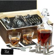 🥃 premium whiskey decanter gift set for men with glasses, bullets, coasters, tongs, and freezer pouch - complete presentation in a pinewood box logo