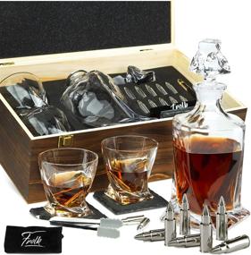 img 4 attached to 🥃 Premium Whiskey Decanter Gift Set for Men with Glasses, Bullets, Coasters, Tongs, and Freezer Pouch - Complete Presentation in a Pinewood Box