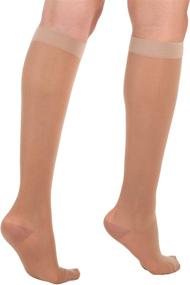 img 1 attached to USA-Made Sheer Compression Socks: Medium Size, 15-20 mmHg Circulation Support for Women - Lightweight Knee High Stockings