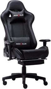 img 4 attached to 🎮 Nokaxus Large Size Gaming Chair - High-back Ergonomic Racing Seat with Built-in Massager, Lumbar Support, and Retractable Footrest - PU Leather, 90-180 Degree Backrest Adjustment, Thickened Sponge Padding (YK-6008-BLACK)