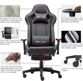 img 1 attached to 🎮 Nokaxus Large Size Gaming Chair - High-back Ergonomic Racing Seat with Built-in Massager, Lumbar Support, and Retractable Footrest - PU Leather, 90-180 Degree Backrest Adjustment, Thickened Sponge Padding (YK-6008-BLACK)