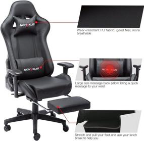 img 3 attached to 🎮 Nokaxus Large Size Gaming Chair - High-back Ergonomic Racing Seat with Built-in Massager, Lumbar Support, and Retractable Footrest - PU Leather, 90-180 Degree Backrest Adjustment, Thickened Sponge Padding (YK-6008-BLACK)