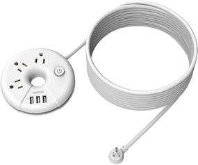 img 4 attached to NTONPOWER 15-Foot Long Extension Cord Power Strip with USB and Donut Power Strip Flat Plug - 3 Outlet 3 USB Desktop Charging Station with Power Button, ETL Listed - Ideal for Home Office, Nightstand, and More - White