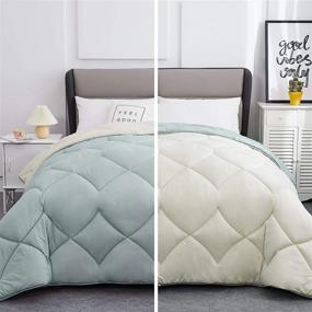 img 4 attached to 👑 Lipo All Season Duvet Insert Comforter King - 350 GSM Green/Beige Down Quilted Alternative Duvet - Microfiber with Corner Tabs: Premium King Size Bedding for Year-Round Comfort