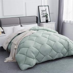 img 3 attached to 👑 Lipo All Season Duvet Insert Comforter King - 350 GSM Green/Beige Down Quilted Alternative Duvet - Microfiber with Corner Tabs: Premium King Size Bedding for Year-Round Comfort