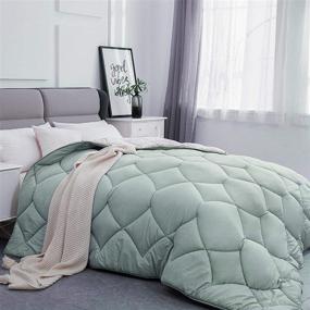 img 2 attached to 👑 Lipo All Season Duvet Insert Comforter King - 350 GSM Green/Beige Down Quilted Alternative Duvet - Microfiber with Corner Tabs: Premium King Size Bedding for Year-Round Comfort