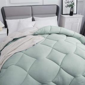 img 1 attached to 👑 Lipo All Season Duvet Insert Comforter King - 350 GSM Green/Beige Down Quilted Alternative Duvet - Microfiber with Corner Tabs: Premium King Size Bedding for Year-Round Comfort