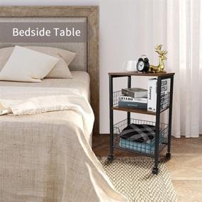 img 2 attached to 🏺 Hadulcet 3-Tier Side End Table: Industrial Style with Storage Basket, Rustic Brown Large, for Living Room Bedroom Kitchen Bathroom