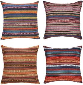 img 4 attached to 🌈 Merrycolor Decorative Throw Pillow Cover Set: Bohemian Retro Stripe Pattern, Cotton Blend Linen, 18''x18'' Inches - 4 Pieces