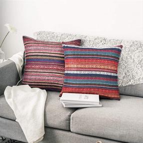 img 2 attached to 🌈 Merrycolor Decorative Throw Pillow Cover Set: Bohemian Retro Stripe Pattern, Cotton Blend Linen, 18''x18'' Inches - 4 Pieces