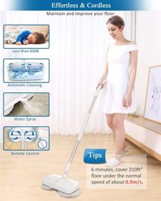 img 2 attached to KHSUIN Spin Cordless Rechargeable Electric Mop with 2-in-1 Bucket, Automatic Mop Pad Cleaning, 🧹 250 ml Water Tank, ABS Remote, Water Sprayer for Tile, Hardwood, Marble, Laminate, Vinyl Floors