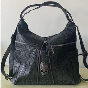 img 3 attached to Women's Skull Rivet Print Shoulder Bag - Large Crossbody Satchel Messenger Tote Purse Handbag