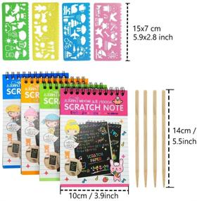 img 3 attached to 🎨 16 Pack Scratch Notebooks for Kids - Rainbow Scratch Note Combo Art Set, Magic Scratch Painting & Sketch Art Notes Drawing Notepads - Includes Drawing Stencil and Wooden Stylus with Each Note - Soumore