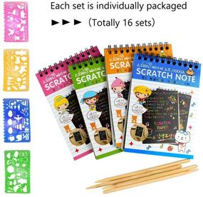 img 2 attached to 🎨 16 Pack Scratch Notebooks for Kids - Rainbow Scratch Note Combo Art Set, Magic Scratch Painting & Sketch Art Notes Drawing Notepads - Includes Drawing Stencil and Wooden Stylus with Each Note - Soumore