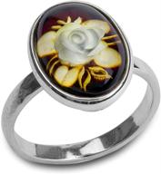 exquisite amber sterling silver cameo rose ring - size 6, elegant and timeless logo