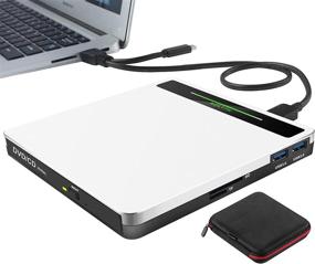 img 4 attached to 📀 Portable External CD DVD Drive, USB 3.0/USB-C CD ROM Player Burner for Laptop Mac Windows PC, Slim Disk Rewriter with SD/TF Slot and 2 USB3.0 Ports
