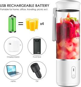 img 1 attached to White Portable Blender, Cavebit Personal Hand Smoothie Travel Blender Cup Fruit Mixer with USB Rechargeable, Mini Blender for Fruit Juice, Milk Shakes, 17Oz Capacity, Six 3D Blades for Superior Mixing