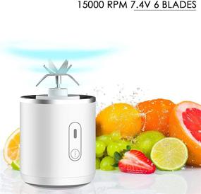 img 3 attached to White Portable Blender, Cavebit Personal Hand Smoothie Travel Blender Cup Fruit Mixer with USB Rechargeable, Mini Blender for Fruit Juice, Milk Shakes, 17Oz Capacity, Six 3D Blades for Superior Mixing