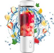 white portable blender, cavebit personal hand smoothie travel blender cup fruit mixer with usb rechargeable, mini blender for fruit juice, milk shakes, 17oz capacity, six 3d blades for superior mixing logo