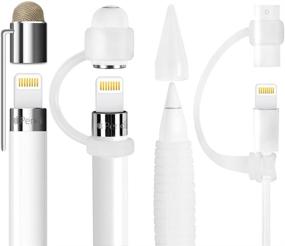 img 4 attached to MEKO 5-Piece Apple Pencil Accessories Set: Cap Holder, Nib Cover, Adapter Tether, Fiber Cap Stylus, Silicone Grip for iPad Pro Pencil