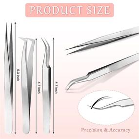 img 2 attached to 💫 6-Piece Eyelash Extension Tweezers Set - Stainless Steel Straight & Curved Tip Tweezers for Individual Volume Eyelashes - Isolation & False Lash Application Tools, Silver