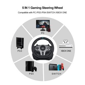 img 3 attached to 🎮 Ultimate Gaming Experience: 900° Dual Motor Feedback Joystick Steering Wheel for PC Gaming