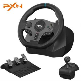 img 4 attached to 🎮 Ultimate Gaming Experience: 900° Dual Motor Feedback Joystick Steering Wheel for PC Gaming