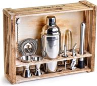 🍸 11-piece mixology bartender kit with rustic wood stand - ideal bar tool set for perfect home bartending and cocktail mixing experience - silver logo