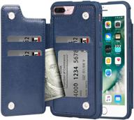 📱 arae wallet case for iphone 7 plus/iphone 8 plus - shockproof pu leather card pocket flip cover (blue) - 5.5 inch logo