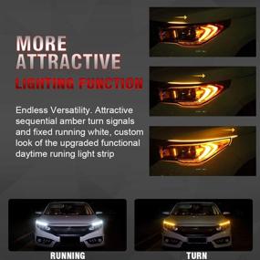 img 2 attached to 🔆 MIHAZ LED Daytime Running Light Strips - 24" Flexible Switchback LED Stirp w/ Sequential Amber Turn Signals - Effective DRL Strips for Easy Paste Install - Headlight Accessories in White & Amber (2Pcs)