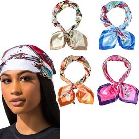 img 4 attached to 4Pcs Silk Satin Square Headscarf Women's Accessories and Scarves & Wraps