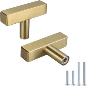 img 4 attached to 🔘 LONTAN 6Pack Brushed Brass Cabinet Knobs - Square LS1212GD Euro Gold T-Bar Stainless Steel Knobs for Cabinets
